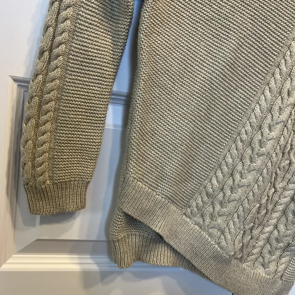 NEW Tommy Bahama Girls Sweater Size M 7/8 Cable Knit Tan Metallic Asymmetrical